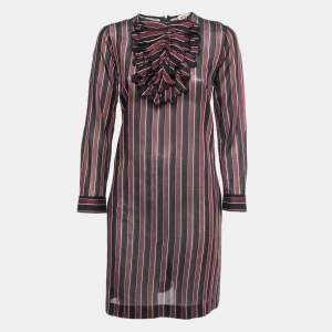 N21 Burgundy/Black Striped Cotton Blend Long Sleeve Short Dress M 