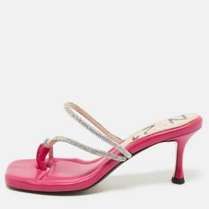 Nº21 Fuchsia Leather Crystal Embellished Thong Sandals Size 39