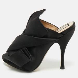 Nº21 Black Satin Raso Knot Peep Toe Mules Size 36.5