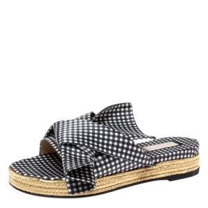 N°21 White/Black Checkered Satin Gingham Flat Slide Sandals Size 37