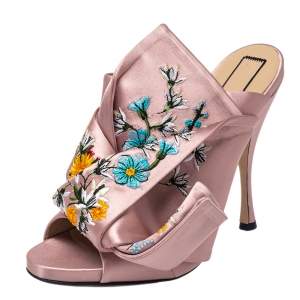 N°21 Floral Embroidered Satin Knot Mules Size 40