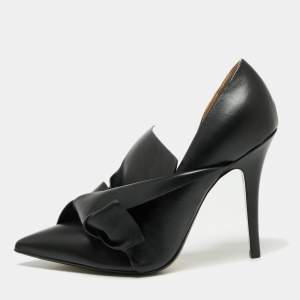 N21 Black Leather Knot D'orsay Pointed Toe Pumps Size 38.5