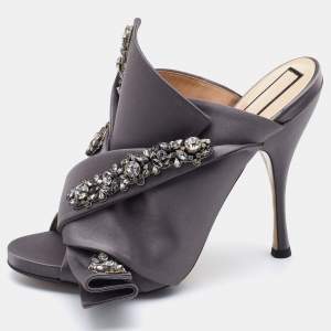 Nº21 Grey Knotted Satin Crystal Embellished Mules Size 40
