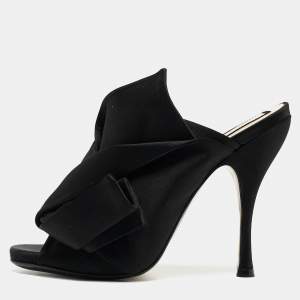 N21 Black Satin Knot  Pointed Toe Slide Sandals Size 38