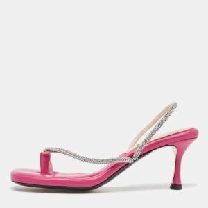 N21 Pink Leather Crystals Embellished Slingback Sandals Size 38