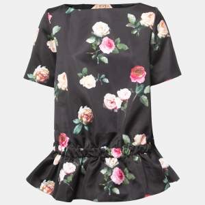 N21 Black Floral Print Synthetic Half Sleeve Tunic Top M
