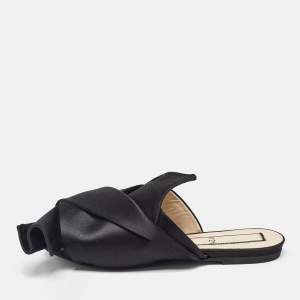 Nº21 Black Satin Knot Embellished Flat Slides Size 38