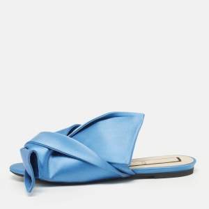 N21 Blue Satin Knotted Flat Slides Size 41