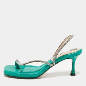 N°21 Green Leather Crystal Embellished Slingback Sandals Size 37