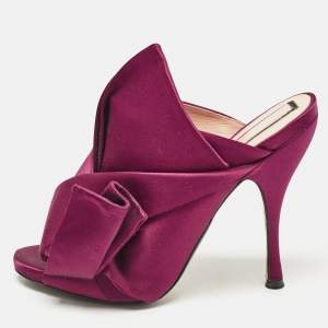 Nº21 Burgundy Satin Raso Knot Peep Toe Mules Size 39