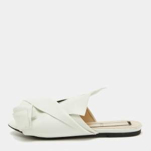 Nº21 White Leather Knot Flat Mules Size 39