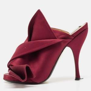 N21 Burgundy Satin Raso Knot Peep Toe Mules Size 36
