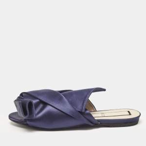 N21 Navy Blue Satin Knot Flat Slides Size 39