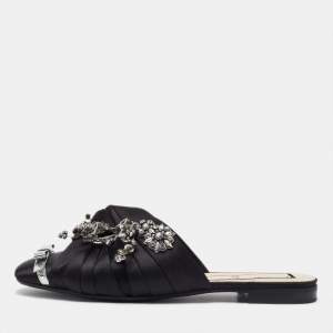 N°21 Black Satin Crystal Embellished Flat Mules Size 40