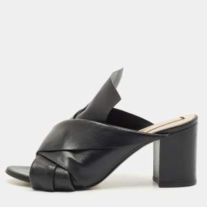 N21 Black Leather Knot Block Heel Slide Sandals Size 37.5