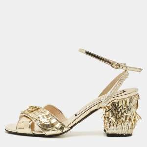 N°21  Gold Leather Sequinned Block Heel Ankle Strap Sandals Size 39