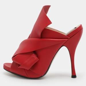 Pre Owned N21 Raso Knot Size 37 Red Leather Mules