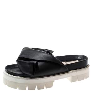 N21 Black Leather Bow Platform Slides Size 39