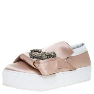 N21 Beige Satin Crystal Embellished Bow Skate Cat Slip on Sneakers Size 37