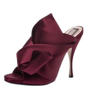 N21 Burgundy Satin Raso Knot Peep Toe Mules Size 40