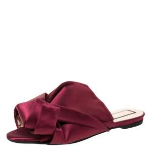 N21 Burgundy Satin Knot Flat Slides Size 40
