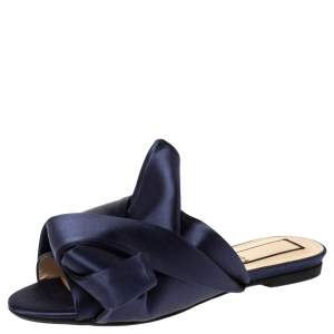 N°21 Blue Satin Knot Flat Mules Size 36