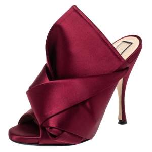 N21 Burgundy Satin Raso Knot Peep Toe Mules Size 38