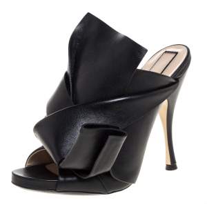N°21 Black Leather Ronny Pleated Mules Size 38