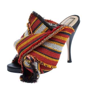 N21 Multicolor Fabric Raso Knot Peep Toe Mules Size 36
