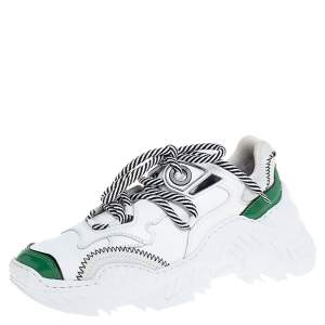 Pre Owned N°21 White/Green Leather and Mesh Billy Sneakers Size 36