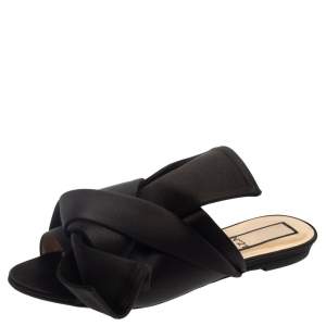 Pre Owned N21 Black Satin Knot Flat Mules Size 39