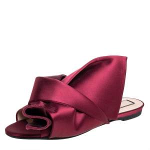Pre Owned Nº21 Burgundy Satin Knot Flat Slides Size 39