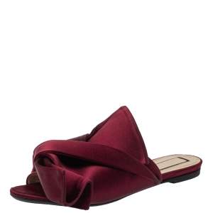 Nº21 Burgundy Satin Raso Knot Flat Slides Size 37.5