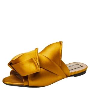 Pre Owned Nº21 Yellow Satin Knot Mule Flats Size 39.5