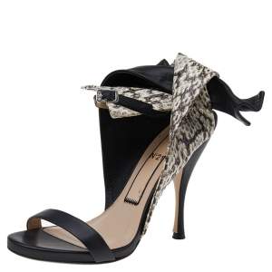 Pre Owned N21 Black Python And Leather Ankle Strap Sandals Size 37.5
