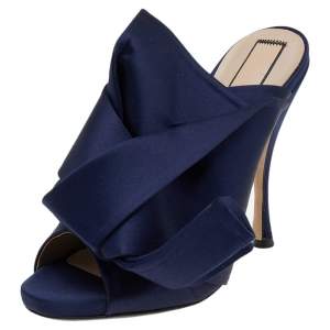 Pre Owned N21 Navy Blue Satin Slide Sandals Size 39