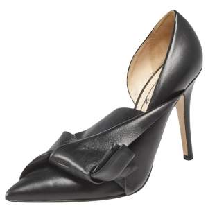 Nº21 Black Leather Knot Pointed Toe Pumps Size 37.5