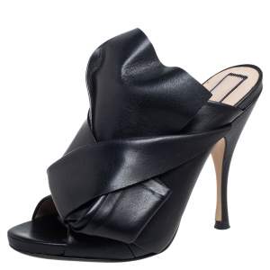 Pre Owned N°21 Burgundy Black Leather Ronny Pleated Mules Size 37