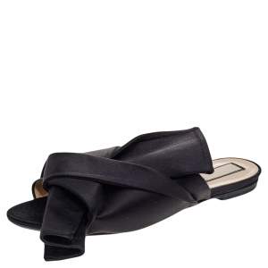 Pre Owned Nº21 Black Satin Knot Flat Mules Size 40.5