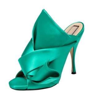  Nº21 Green Satin Raso Knot Peep Toe Mules Size 39