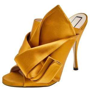 Pre Owned N°21 Mustard Satin Ronny Pleated Mules Size 41