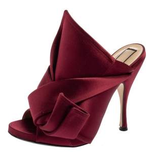 N°21 Burgundy Satin Ronny Pleated Slide Sandals Size 37 