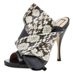 Pre Owned N21 Black/Beige Python Leather Knot Mule Sandals Size 40