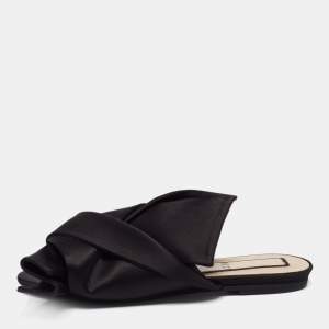 N21 Black Satin Knot Flat Mules Size 38