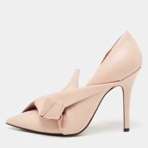 N° 21 Beige Leather Abstract Bow Pointed Toe Pumps Size 37