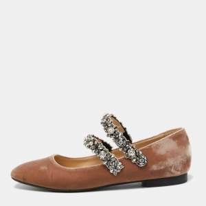 Nº21 Brown Velvet Crystal Embellished Ballet Flats Size 39.5