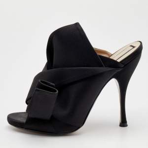 Pre Owned Nº21  Black Satin Raso Knot Peep Toe Slide Mules Size 41