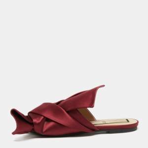 Nº21 Burgundy Satin Knot Flat Mules Size 39