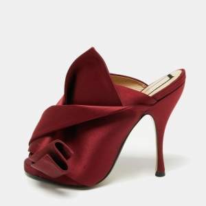 Nº21 Burgundy Satin Raso Knot Peep Toe Mules Size 38