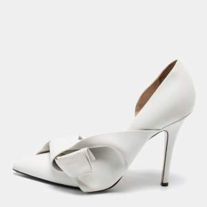 Nº21 White Leather Knot Pointed Toe Pumps Size 39